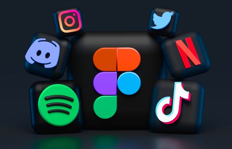 Social Media - blue red and green letters illustration