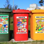 Recycling Program - red yellow and green trash bins