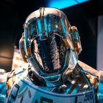Biomimicry Innovation - blue and black helmet on blue and white textile
